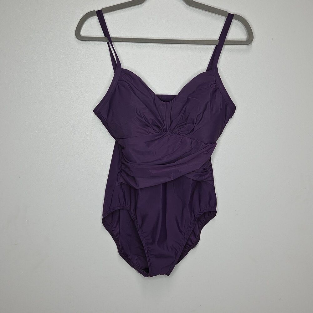 Miraclesuit Sanibel One Piece Swimsuit Womens Size 12 P Purple Ruched Wrap - Picture 3 of 8